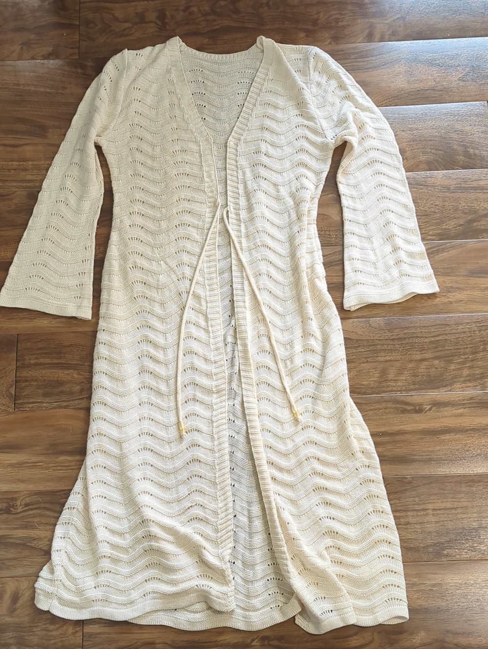 Cupshe Long Sleeve Cream Crochet Long Beach Cover-Up Kimono - Picture 2 of 10